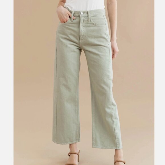 Just Black Denim Womens Barrel Jean Twist Wide Leg Eucalyptus Green Size 26 - Picture 1 of 11